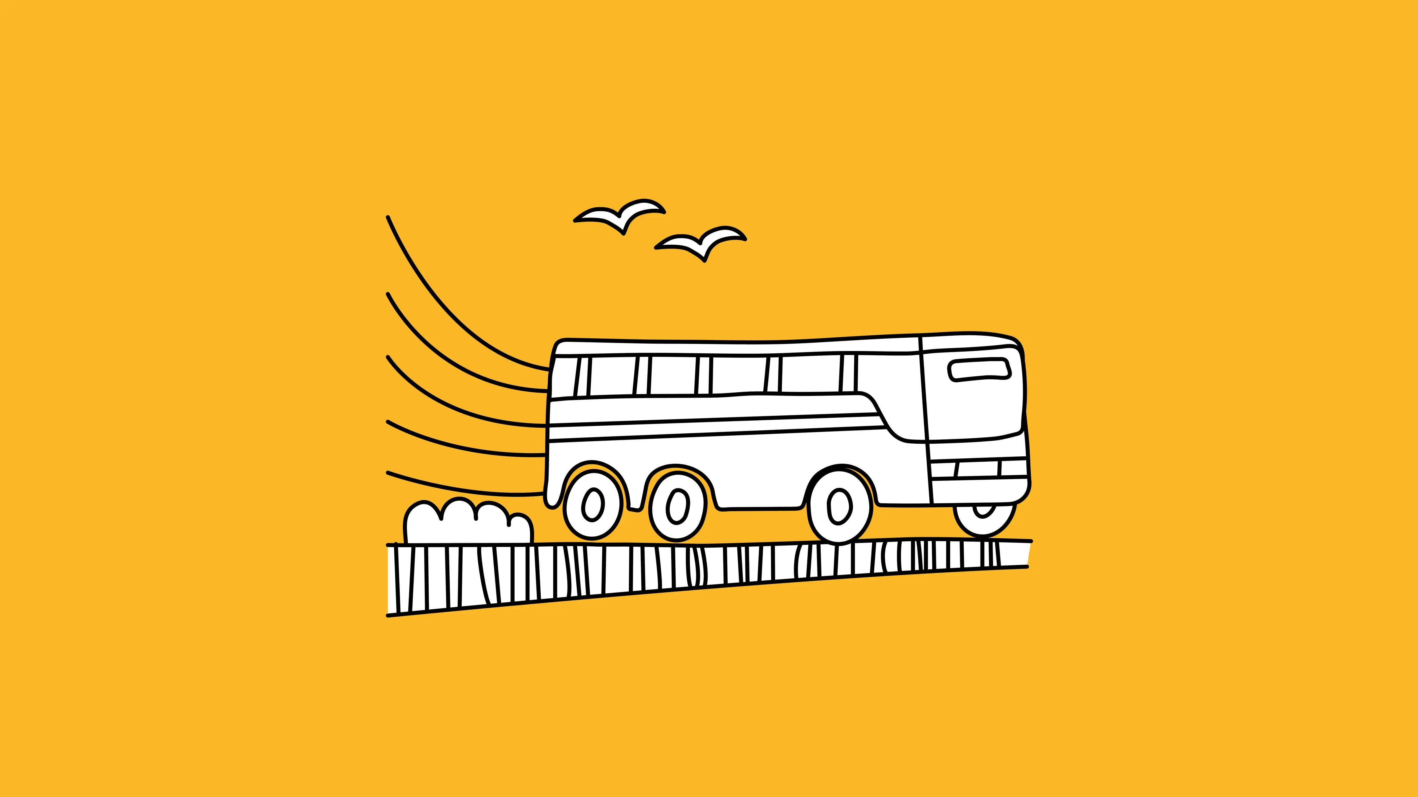 Illustration of bus on a hill