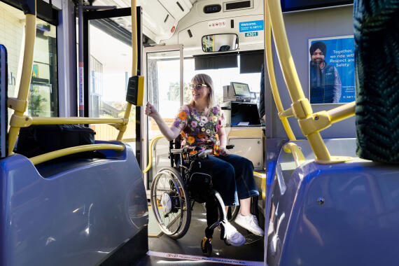 Passenger in wheelchair on the bus