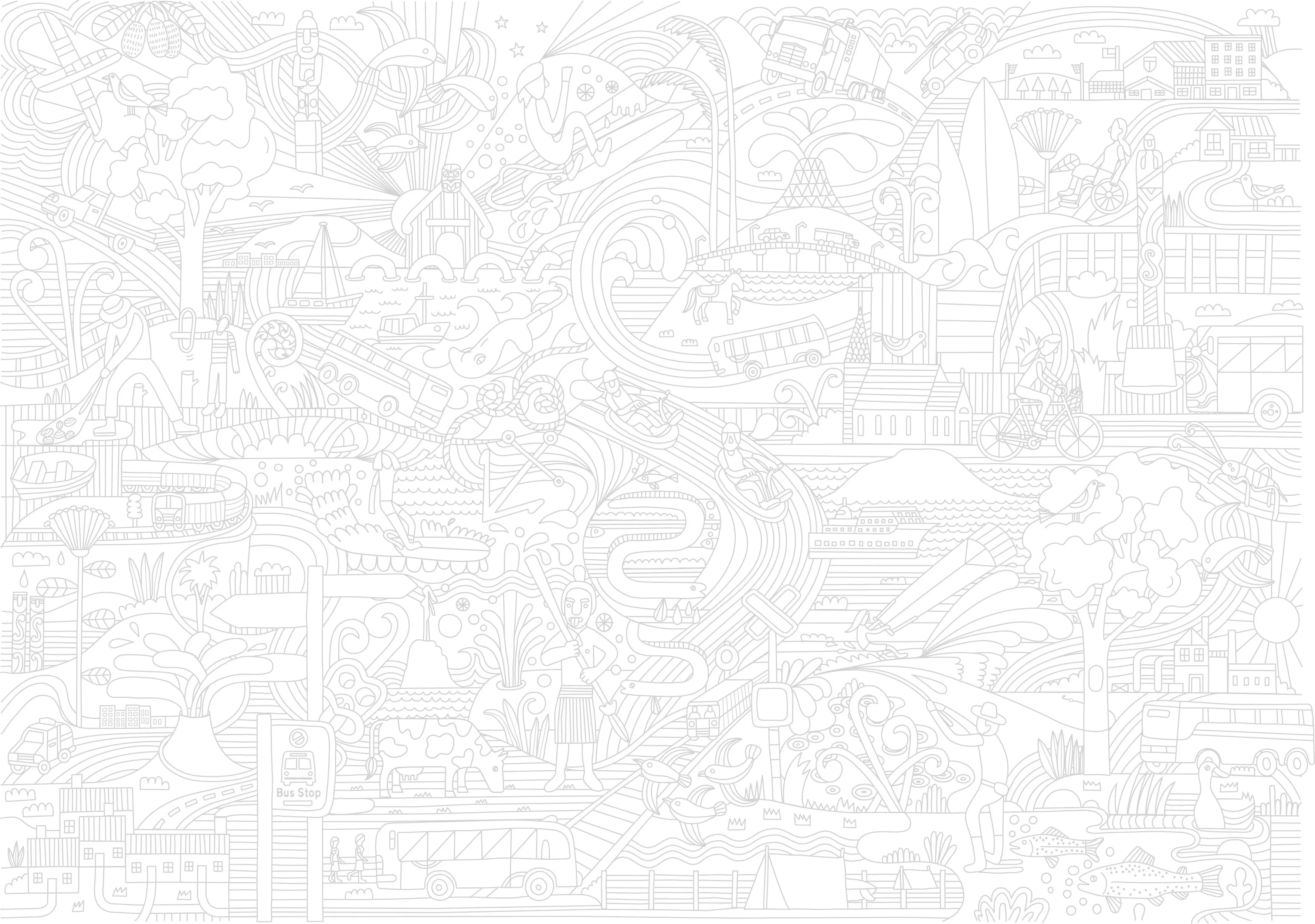 Illustration showing many different features of the Bay of Plenty and transport modes